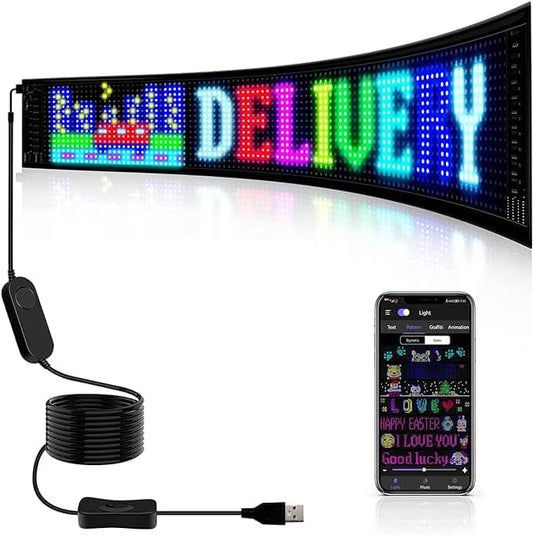 Ecran LED flexibil auto cu mesaje programabile din aplicație