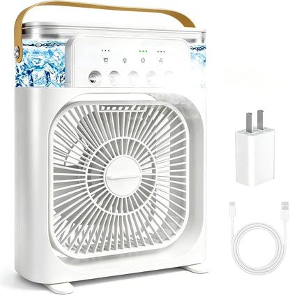 Răcitor de aer portabil 4-în-1 cu rezervor 600 ml și LED 7 culori