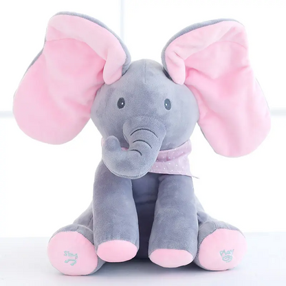 Elefant interactiv de pluș Cucu-Bau cu urechi roz, 30 cm