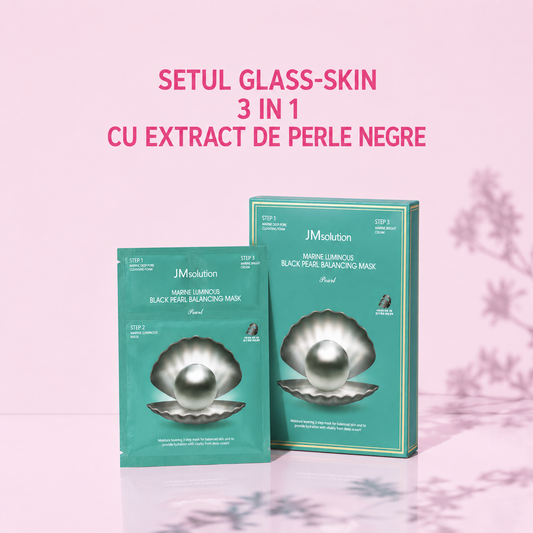Set 5 Măști Glass-Skin 3 în 1 cu extract de Perle Negre