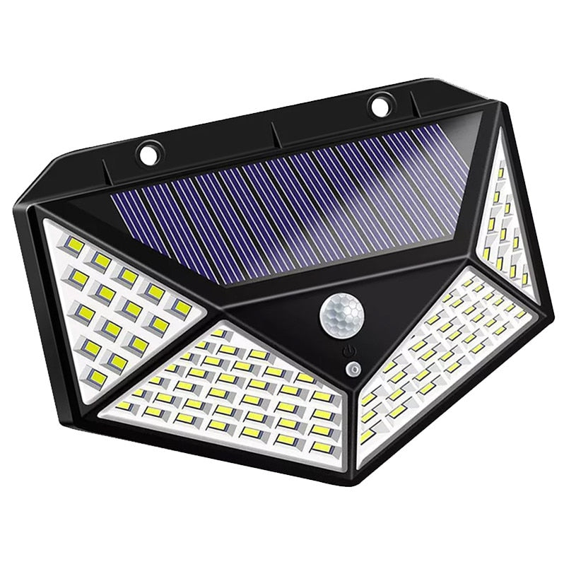 Lampă solară 100 LED cu senzor de mișcare, 4 fețe luminoase