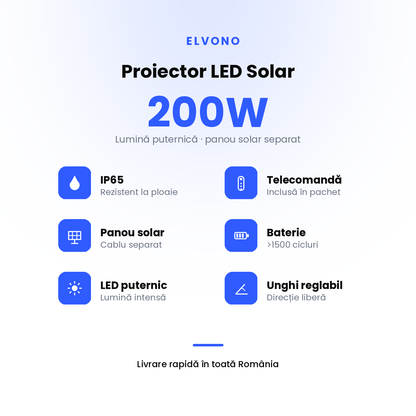 Specificații Proiector LED Solar 200W ELVONO